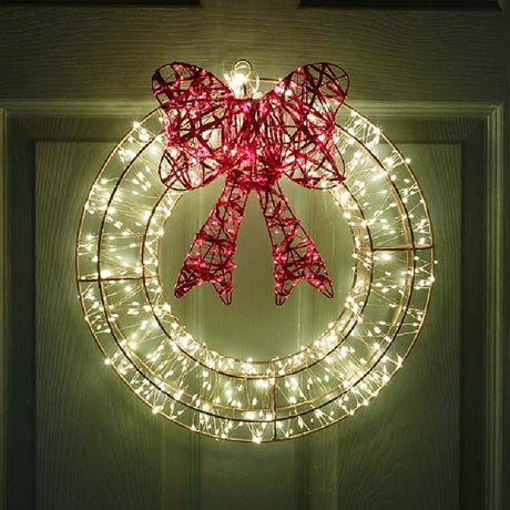 2000 LED Galaxy Wreath with Red Bow – Warm White 60cm (Low Voltage) - XMAS LIGHTED OUTDOOR DECOS - Beattys of Loughrea