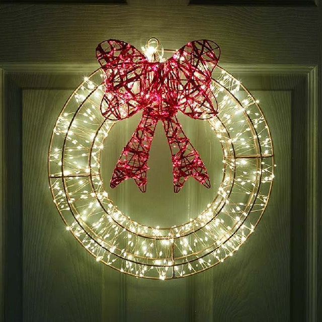 2000 LED Galaxy Wreath with Red Bow – Warm White 60cm (Low Voltage) - XMAS LIGHTED OUTDOOR DECOS - Beattys of Loughrea