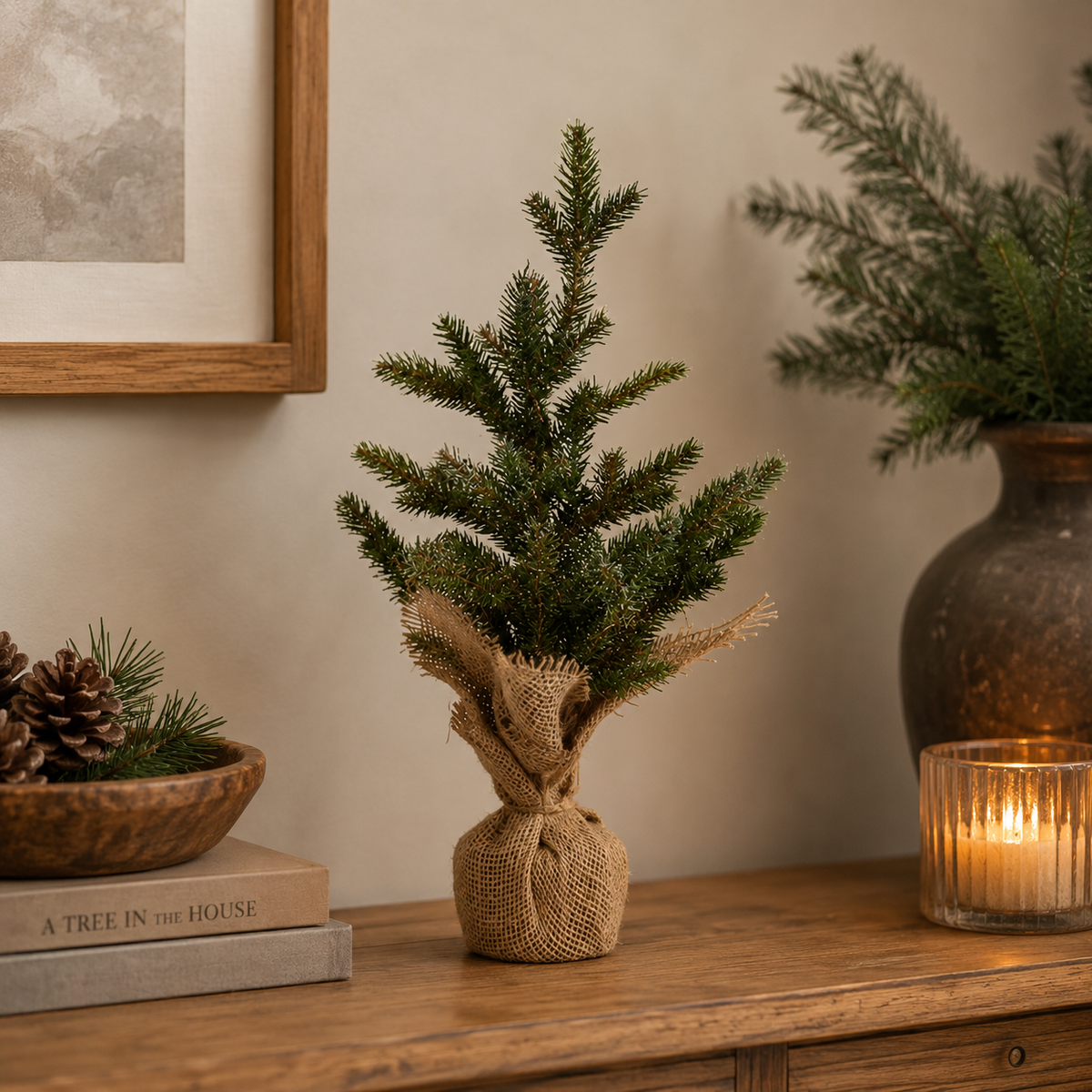 InLit Pre-Lit Sparkly Fir Mini Christmas Tree in Burlap Base – 45cm