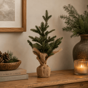 InLit Pre-Lit Sparkly Fir Mini Christmas Tree in Burlap Base – 45cm