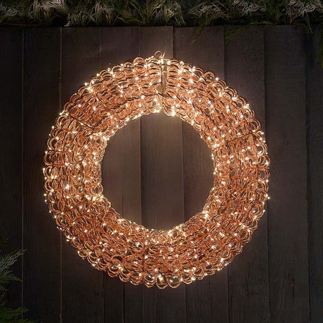Titan Rose Gold Wreath Illuminated Christmas Decoration – 60cm (Low Voltage)