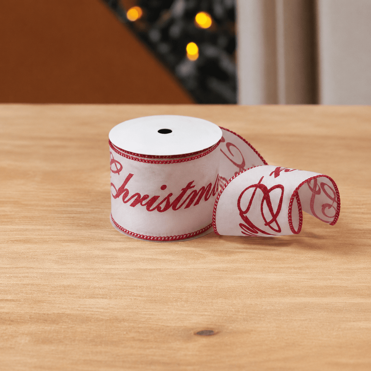 63mm Merry Christmas Premium Wired Ribbon 3m - XMAS RIBBON TINSEL - Beattys of Loughrea