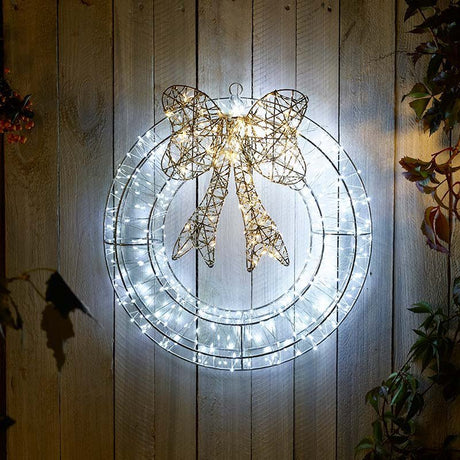 960 LED Galaxy Wreath with Bow – Cool White & Warm White 40cm (Low Voltage) - XMAS LIGHTED OUTDOOR DECOS - Beattys of Loughrea