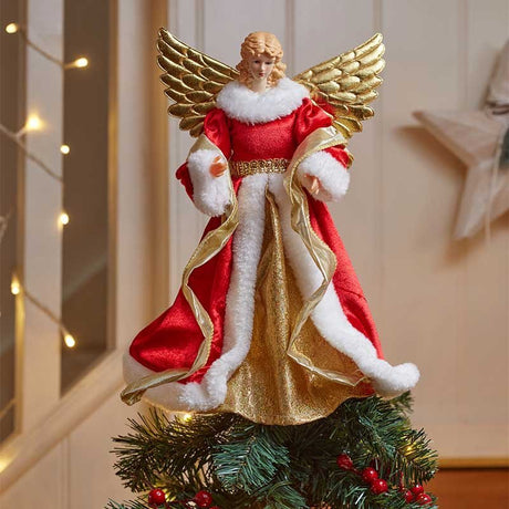 TreeTop Angel Christmas Tree Topper – Red & Gold (30cm)