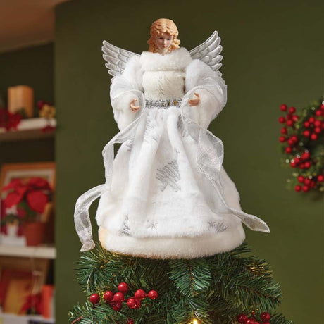 TreeTop Angel Christmas Tree Topper – White & Silver (30cm)