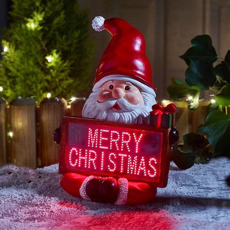 Santa Merry Christmas Light-Up Polyresin Sign – 30cm - XMAS ROOM DECORATION - LIGHT UP - Beattys of Loughrea
