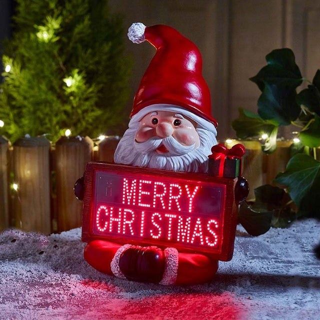 Santa Merry Christmas Light-Up Polyresin Sign – 30cm - XMAS ROOM DECORATION - LIGHT UP - Beattys of Loughrea