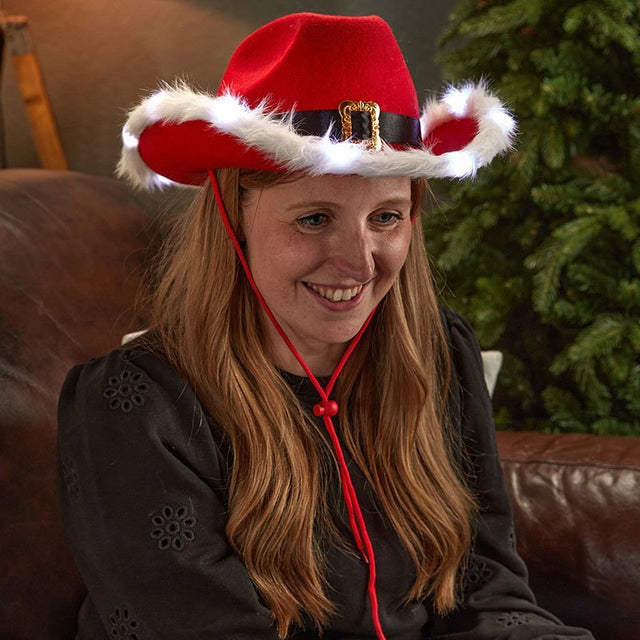 Yeee Haaa Flash! Light-Up Christmas Cowboy Hat – One Size - XMAS CLOTHING Christmas clothing human and pet - Beattys of Loughrea