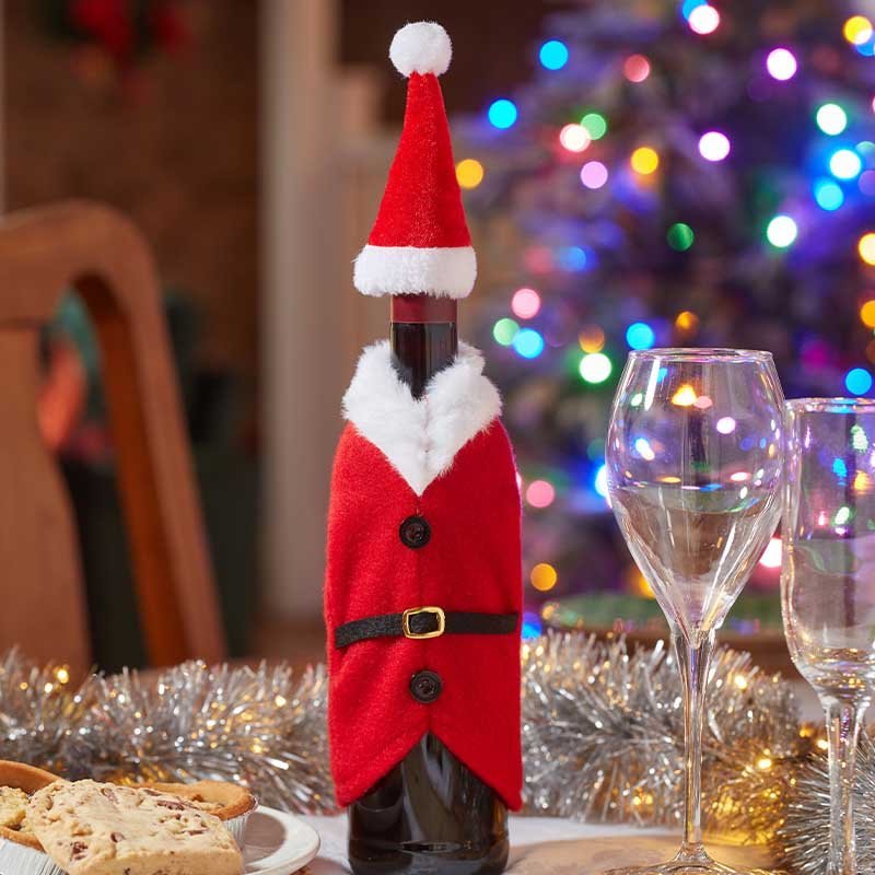 Santa's Wine Gift Coat & Bottle Hat Novelty Cover Set - XMAS CERAMIC WOOD RESIN GLASS ORNAMENTS - Beattys of Loughrea