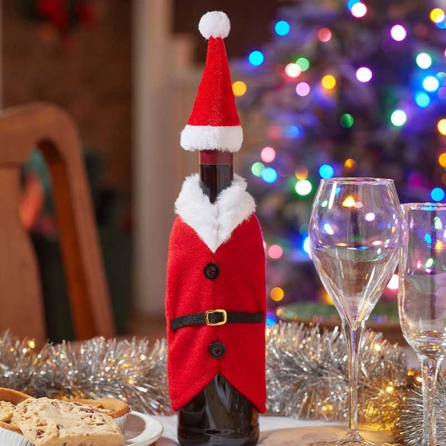 Santa's Wine Gift Coat & Bottle Hat Novelty Cover Set - XMAS CERAMIC WOOD RESIN GLASS ORNAMENTS - Beattys of Loughrea