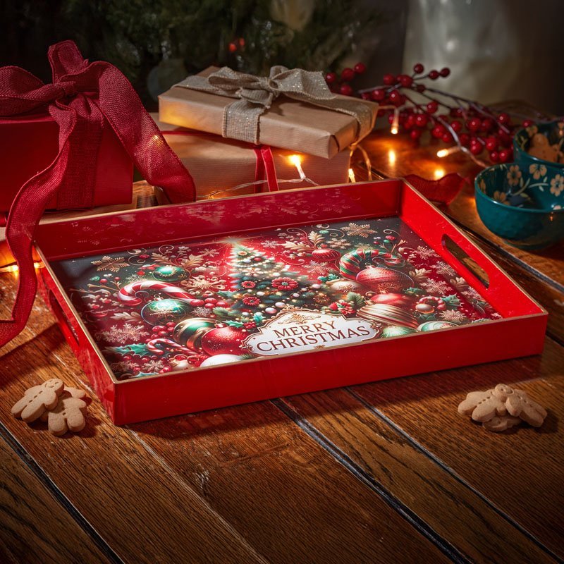 Merry Christmas Rectangular DécorTray – 30cm x 40cm - XMAS MISCELLANEOUS - Beattys of Loughrea