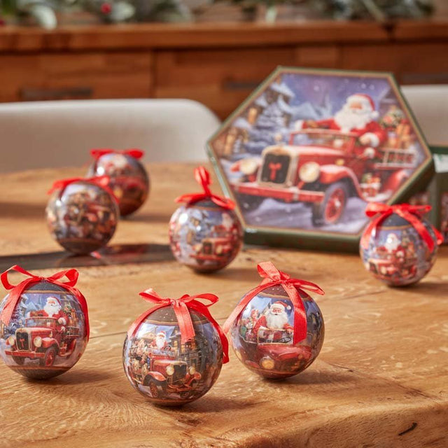 Vintage Driving Santa Luxury Christmas Tree Baubles – 14 Pack - XMAS CERAMIC WOOD RESIN GLASS ORNAMENTS - Beattys of Loughrea