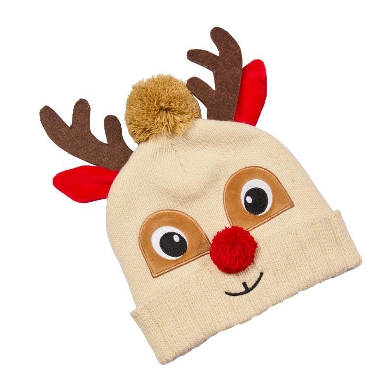 Reindeer Luxury Winter Knitted Beanie Hat with Antlers and Pom-Pom - XMAS CLOTHING Christmas clothing human and pet - Beattys of Loughrea