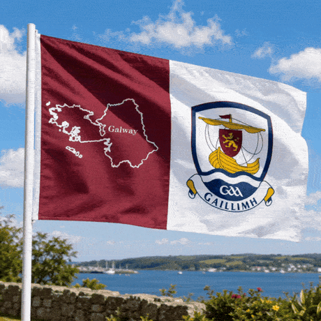 Galway GAA 3ft x 2ft County Flag on Pole - Maroon/White