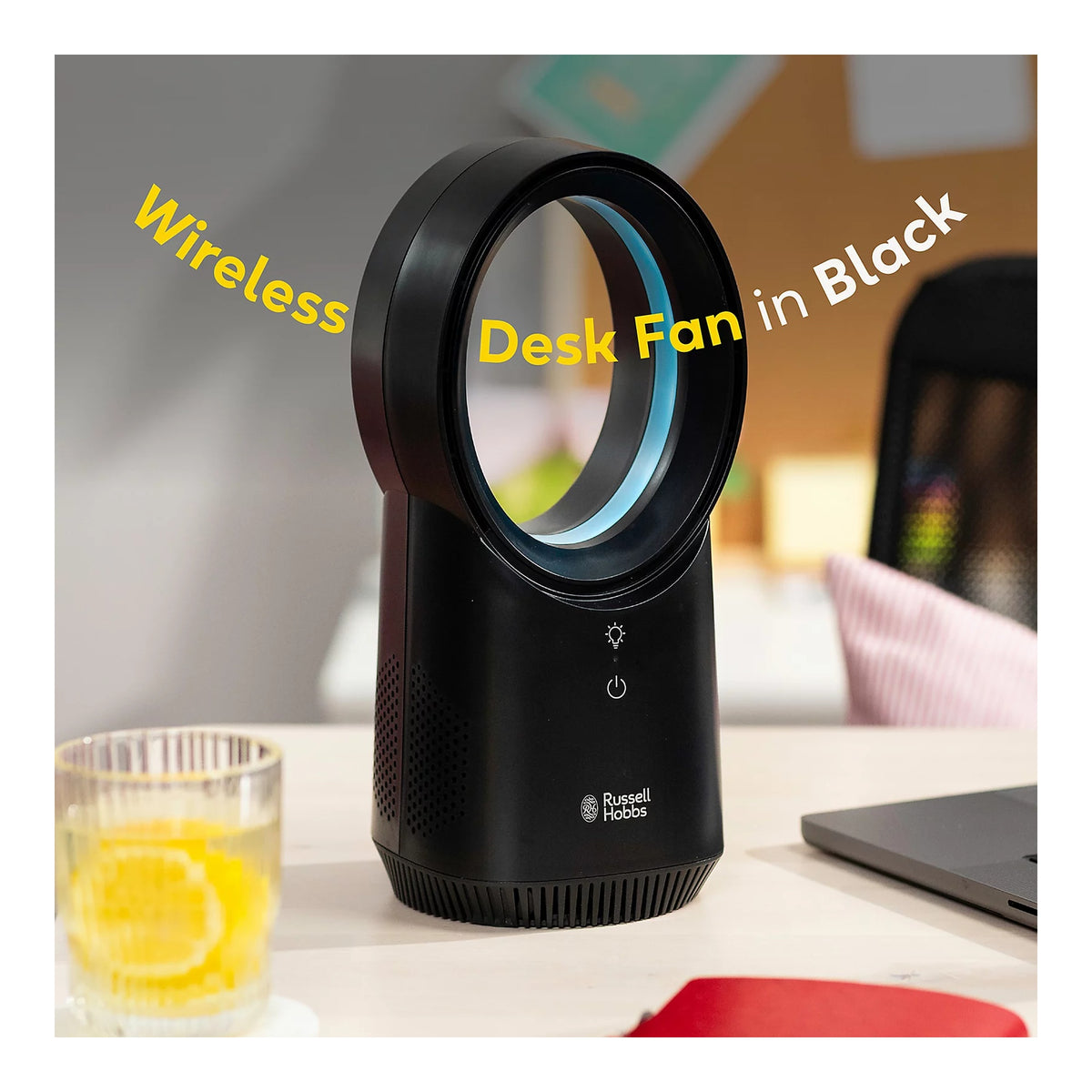 Russell Hobbs RHBLDLUSB25B Compact Bladeless Cordless Desk Fan, Black