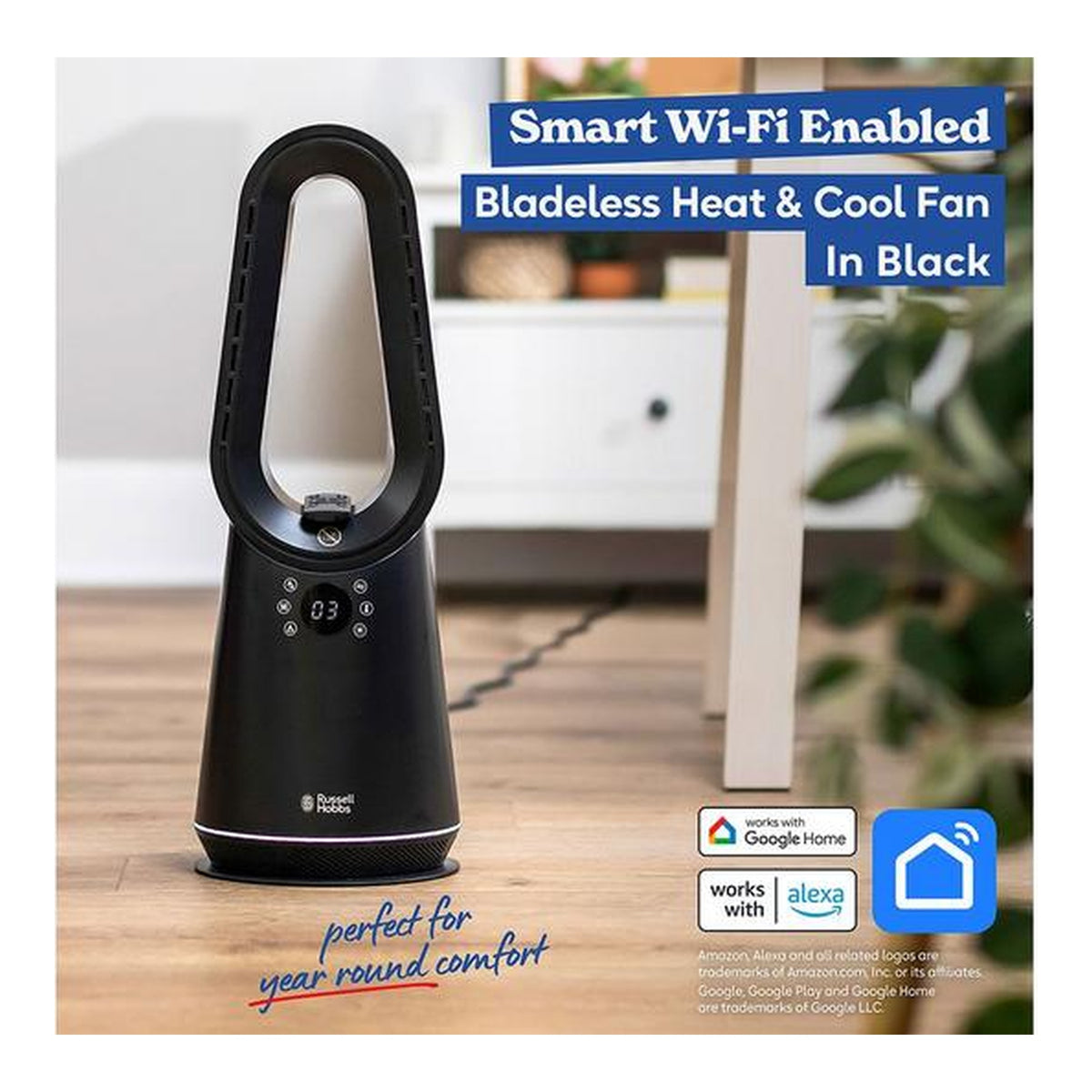 Russell Hobbs RHCBLDL3IN1B Bladeless Hot and Cool Tower Fan Heater, Black