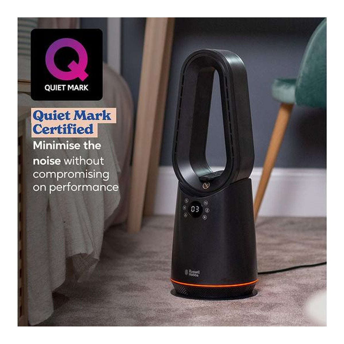 Russell Hobbs RHCBLDL3IN1B Bladeless Hot and Cool Tower Fan Heater, Black