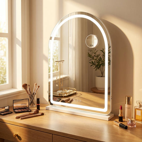 Hollywood Arch Vanity Mirror - White 70cm - WALL MIRRORS - Beattys of Loughrea