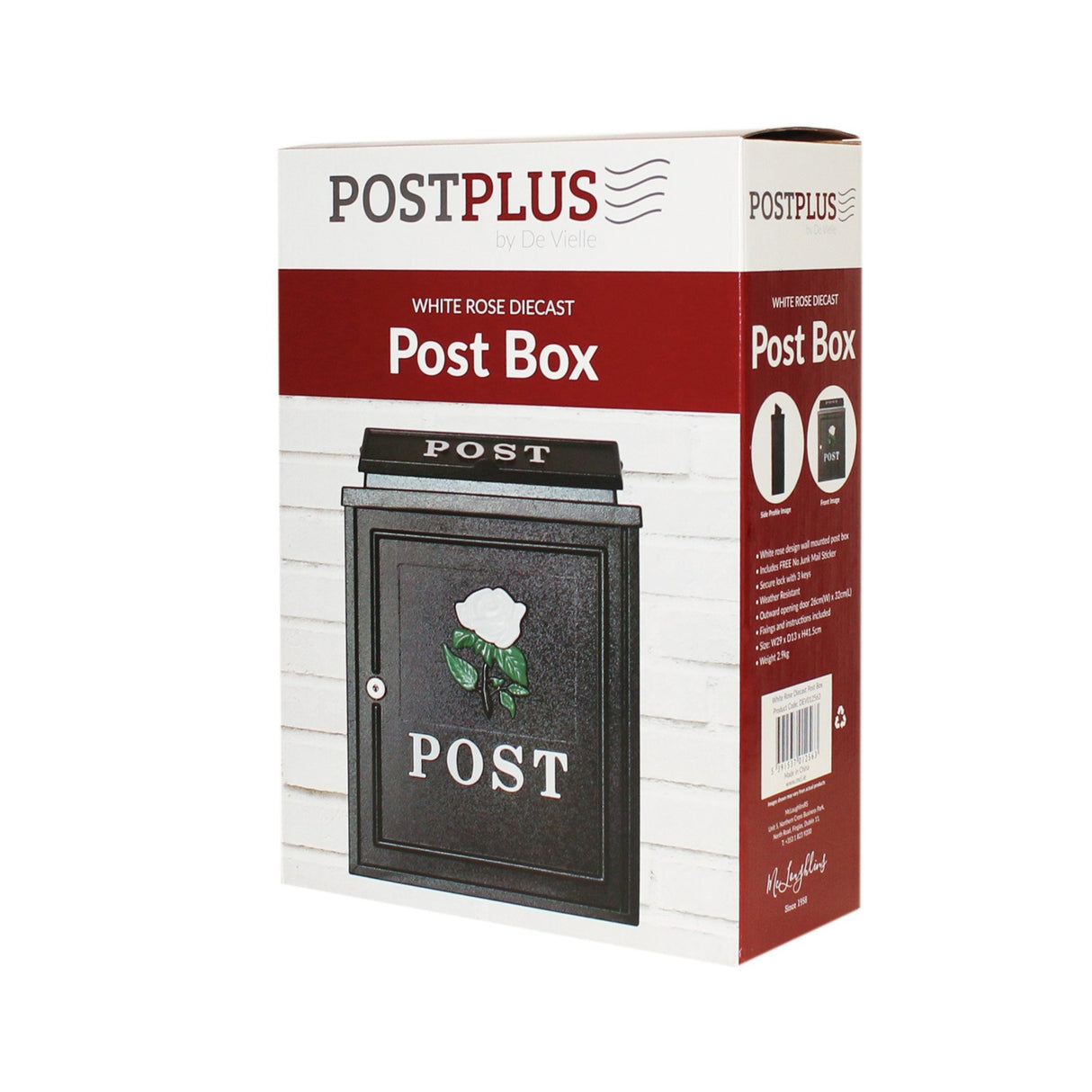 Postplus White Rose Diecast Post Box