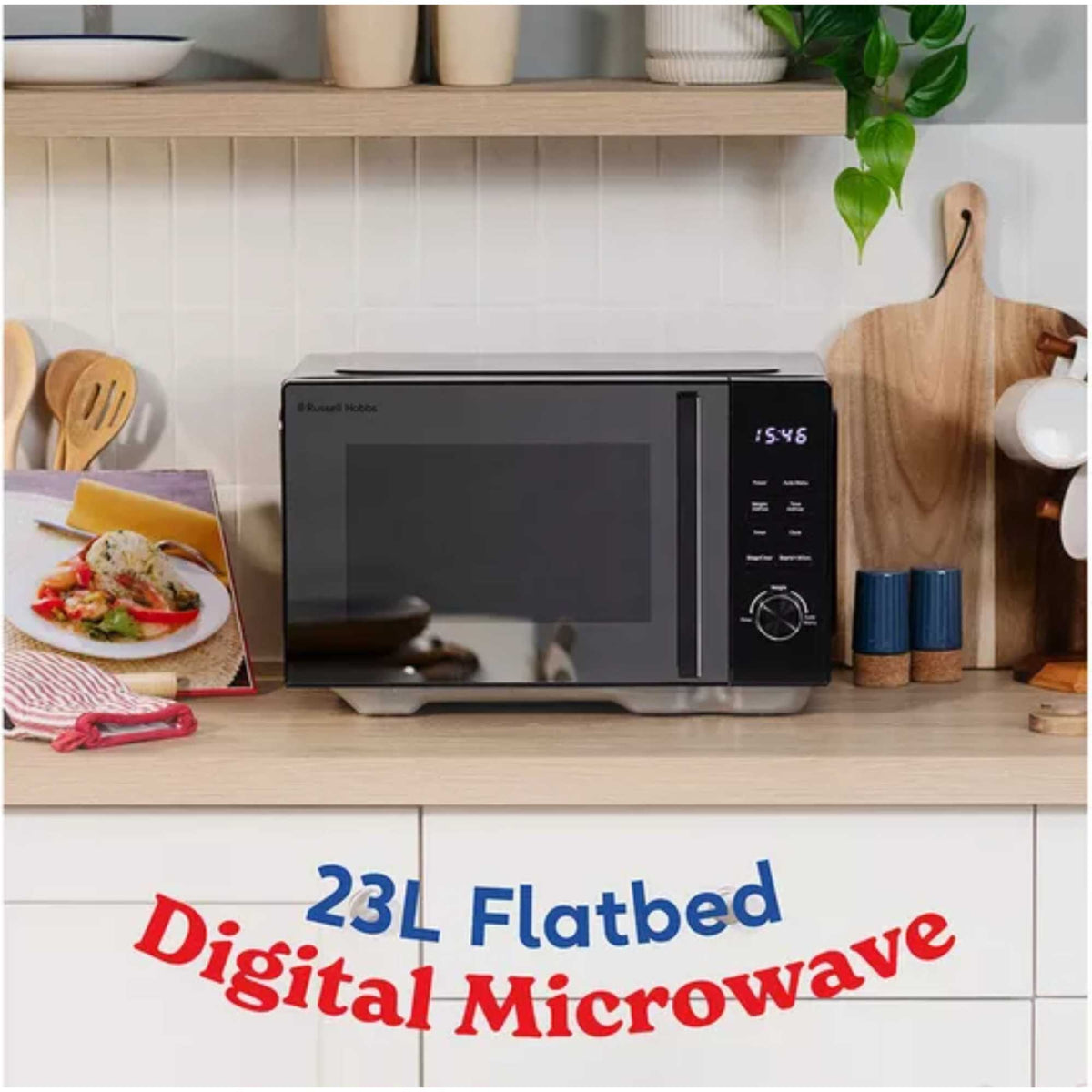 Russell Hobbs 23L 800W Black Flatbed Digital Microwave - RHFM2365B