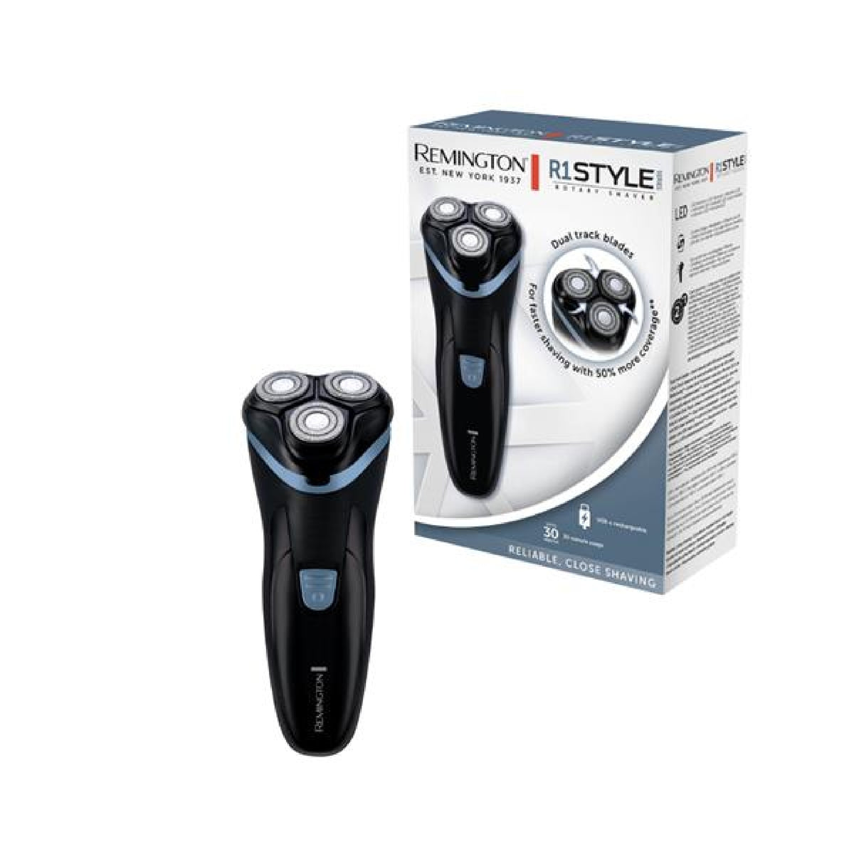 Remington R1000 Rotary Shaver - Rechargeable, USB-C, 30 Min Runtime