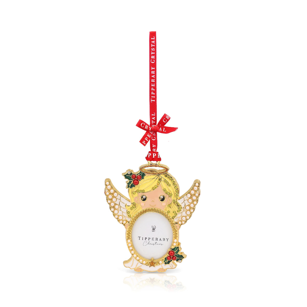 Tipperary Crystal Pearl Angel Frame Hanging Decoration - XMAS HANGING DECOS - Beattys of Loughrea