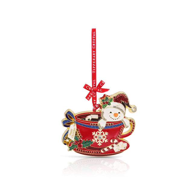 Tipperary Crystal Sparkle Snowman in a Teacup Hanging Decoration - XMAS HANGING DECOS - Beattys of Loughrea