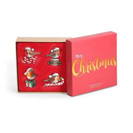 Tipperary Crystal Porcelain Robin Hanging Decorations, Set of 4 - XMAS HANGING DECOS - Beattys of Loughrea