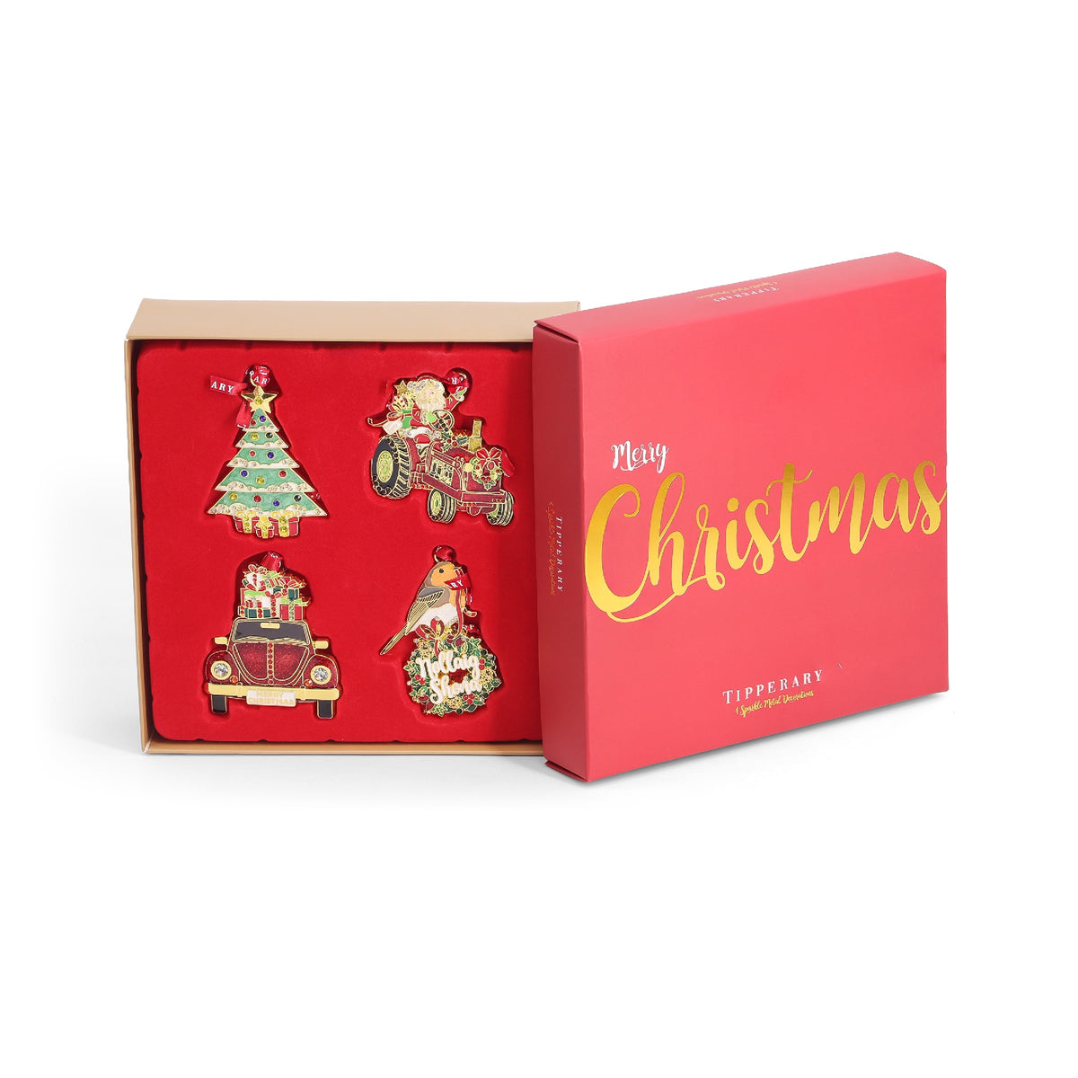 Tipperary Crystal Sparkle Merry Christmas Hanging Decorations, Set of 4 - XMAS HANGING DECOS - Beattys of Loughrea