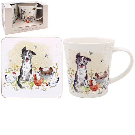 Collie & Hens Mug & Coaster Set - MUG SETS - Beattys of Loughrea