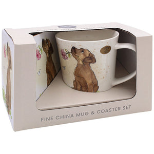 Dog With Rose Mug & Coaster Set - MUG SETS - Beattys of Loughrea