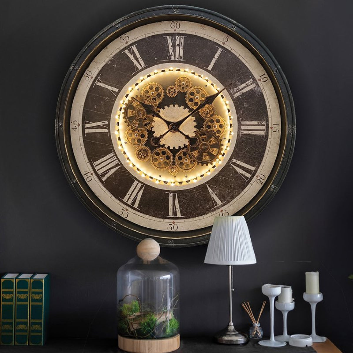 Cog Clock, Light-Up, Silver, 76cm - CLOCKS - Beattys of Loughrea