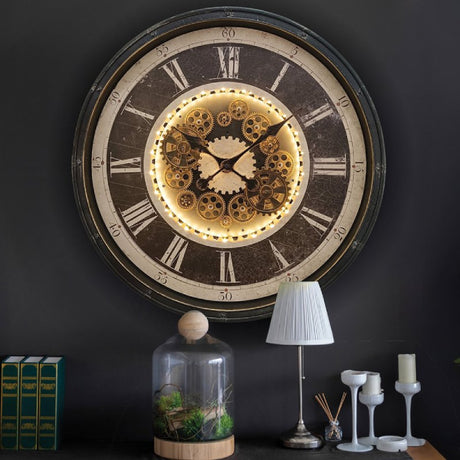 Cog Clock, Light-Up, Silver, 76cm - CLOCKS - Beattys of Loughrea