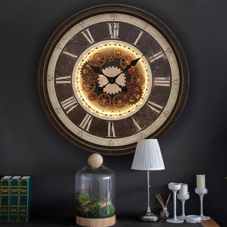 Cog Clock, Light-Up, Gold, 76cm - CLOCKS - Beattys of Loughrea