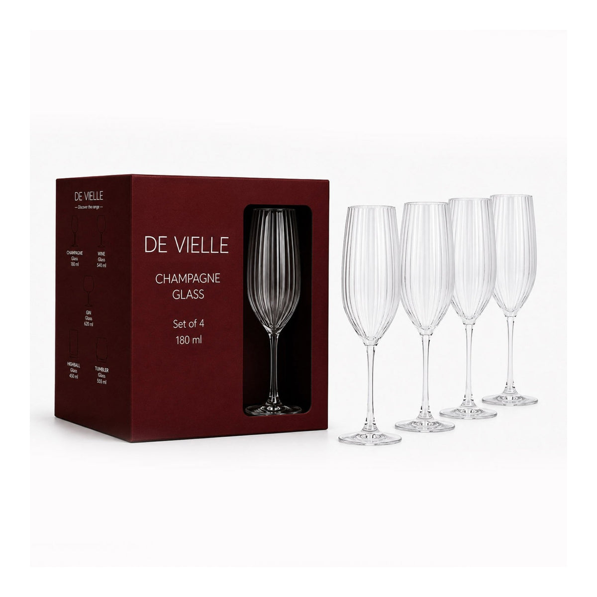 Devielle Ripple Champagne Glasses, 235ml (Set of 4)
