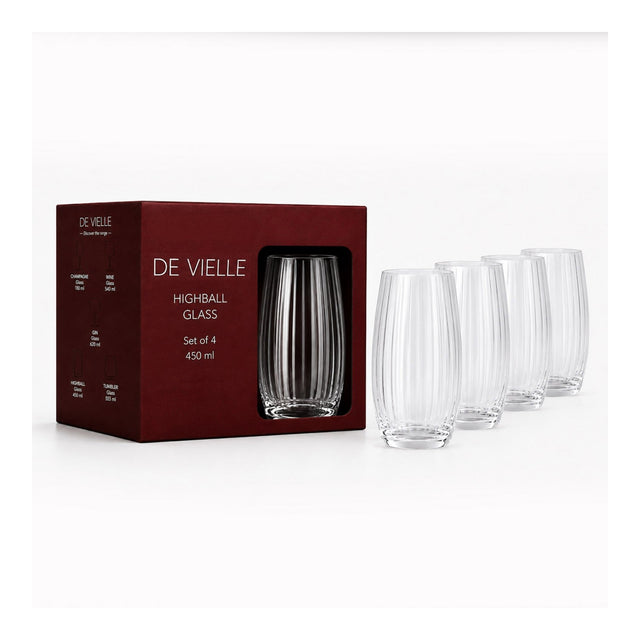 Devielle Ripple Highball Glasses, 450ml (Set of 4)