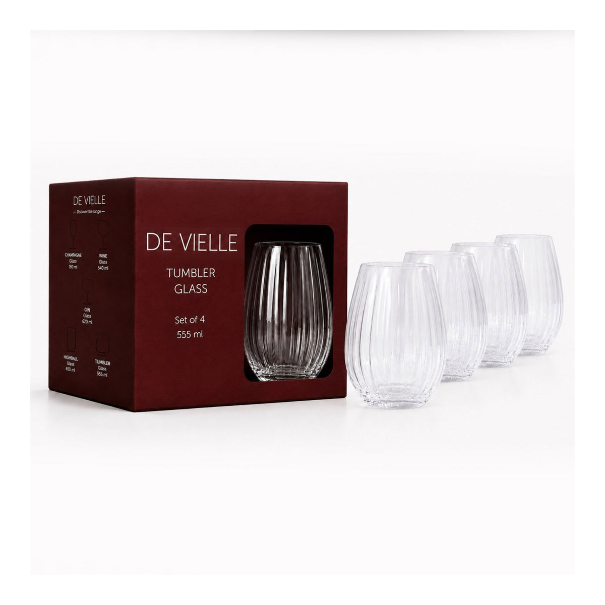 Devielle Ripple Tumbler Glasses, 560ml (Set of 4)