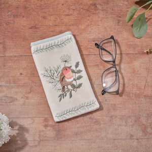 R13 BIRD SONG COTTON VELVET WITH GLASS BEADS ROBIN GLASSES CASE 4BS109