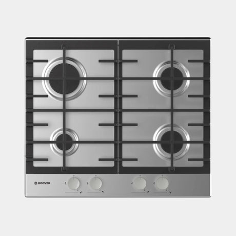 Hoover H-HOB 300 HHG6BRMX 60cm 4 Burner Gas Hob, Stainless Steel - HOBS FULL SIZE 4+ RINGS - Beattys of Loughrea