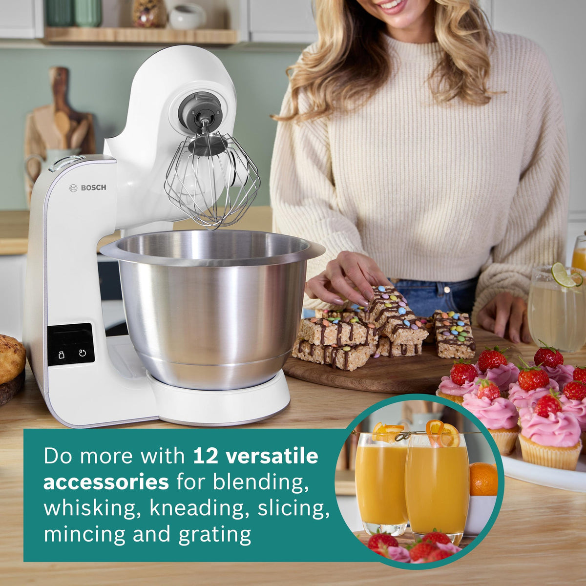 Bosch MUM5 Stand Mixer with Integrated Scales, 1000W, White | MUM5XW40G - FOOD PROCESSORS - Beattys of Loughrea