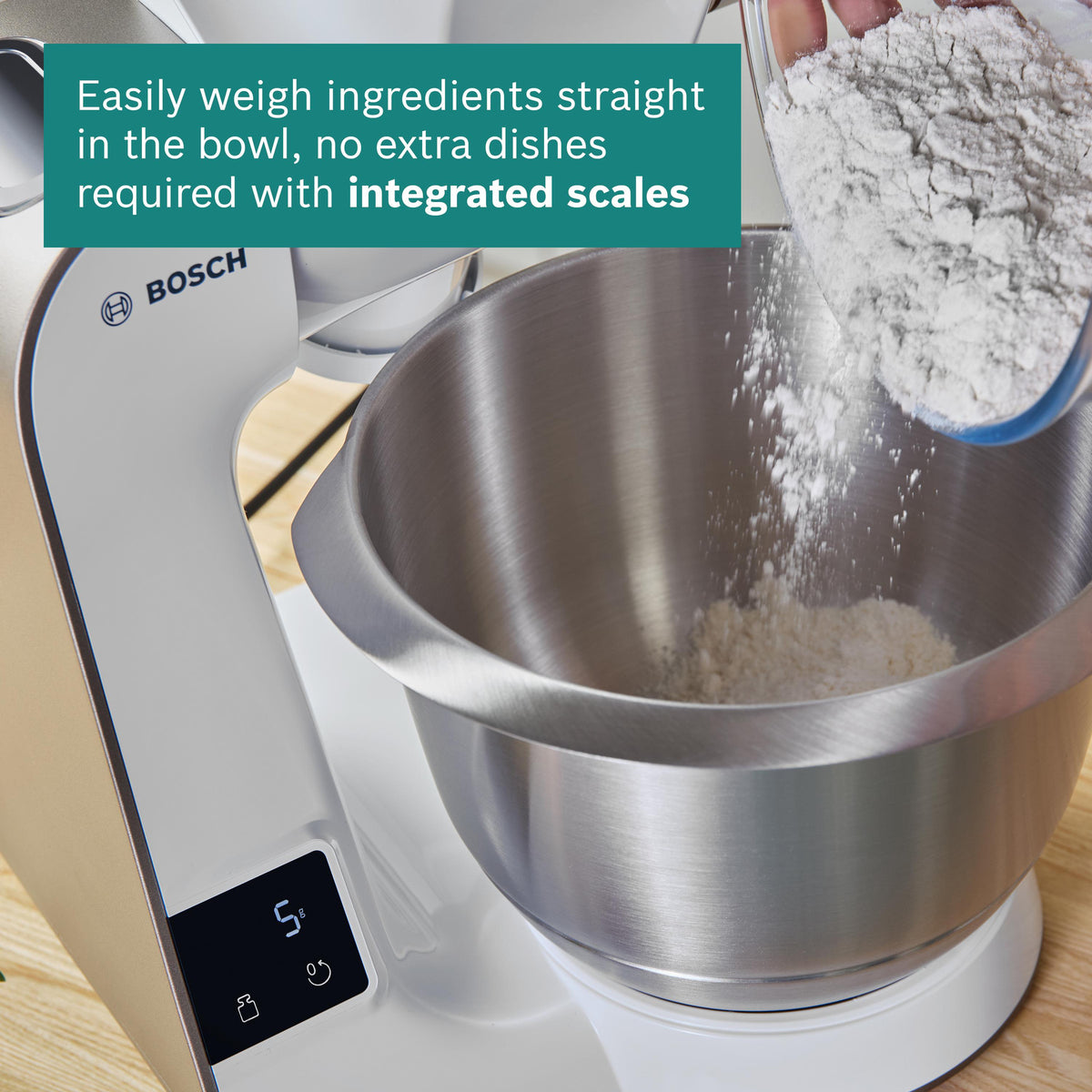Bosch MUM5 Stand Mixer with Integrated Scales, 1000W, White | MUM5XW40G - FOOD PROCESSORS - Beattys of Loughrea