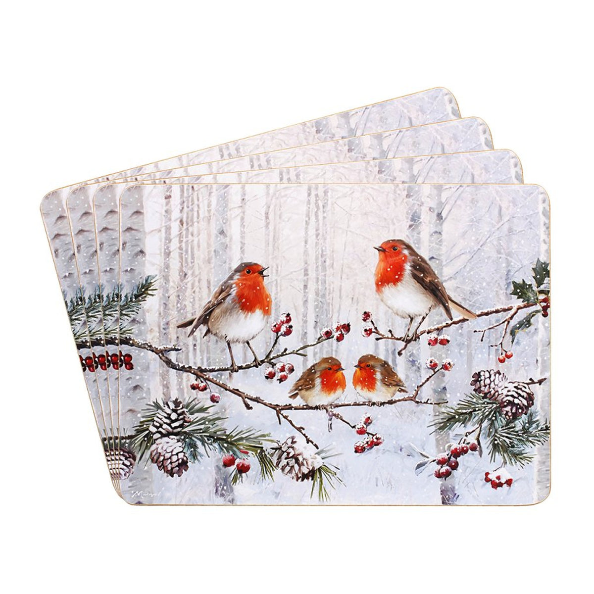 Christmas Robins Placemats, Set of 4