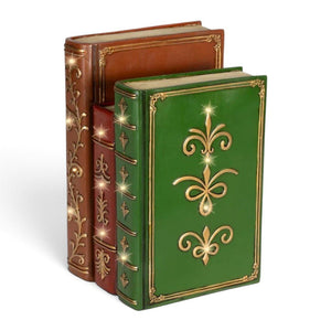 Decoris LED Stacked Books Decoration 27.5cm, Warm White - XMAS CERAMIC WOOD RESIN GLASS ORNAMENTS - Beattys of Loughrea