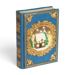 Decoris LED Blue Book with Snow Scene 23.5cm, Warm White - XMAS CERAMIC WOOD RESIN GLASS ORNAMENTS - Beattys of Loughrea