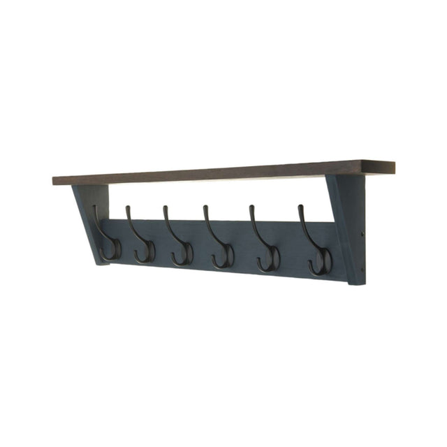 Oak & Grey Combo Shelf Unit – 6 Black Hooks (W 800 × H 200 × D 100 mm) - HAT & COAT HOOK ON TIMBER - Beattys of Loughrea