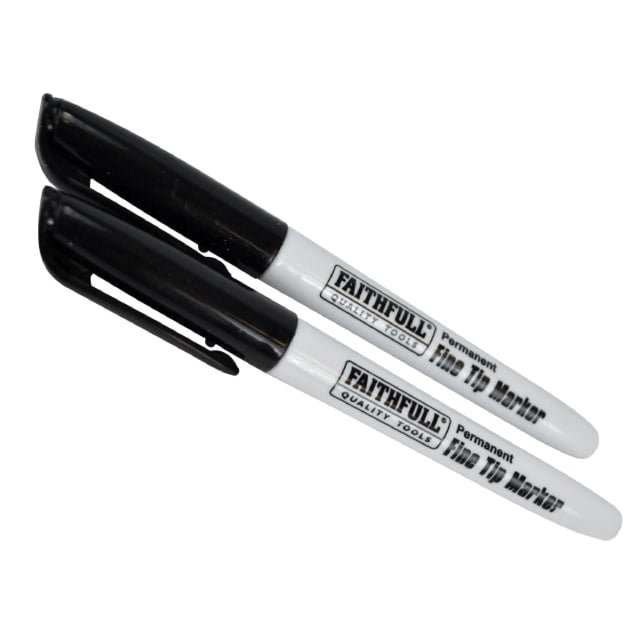 Faithfull Fibre Tip Marker Pen, Black - Pack of 2 - CHALK LINES/ CARPENTERS PENCIL - Beattys of Loughrea