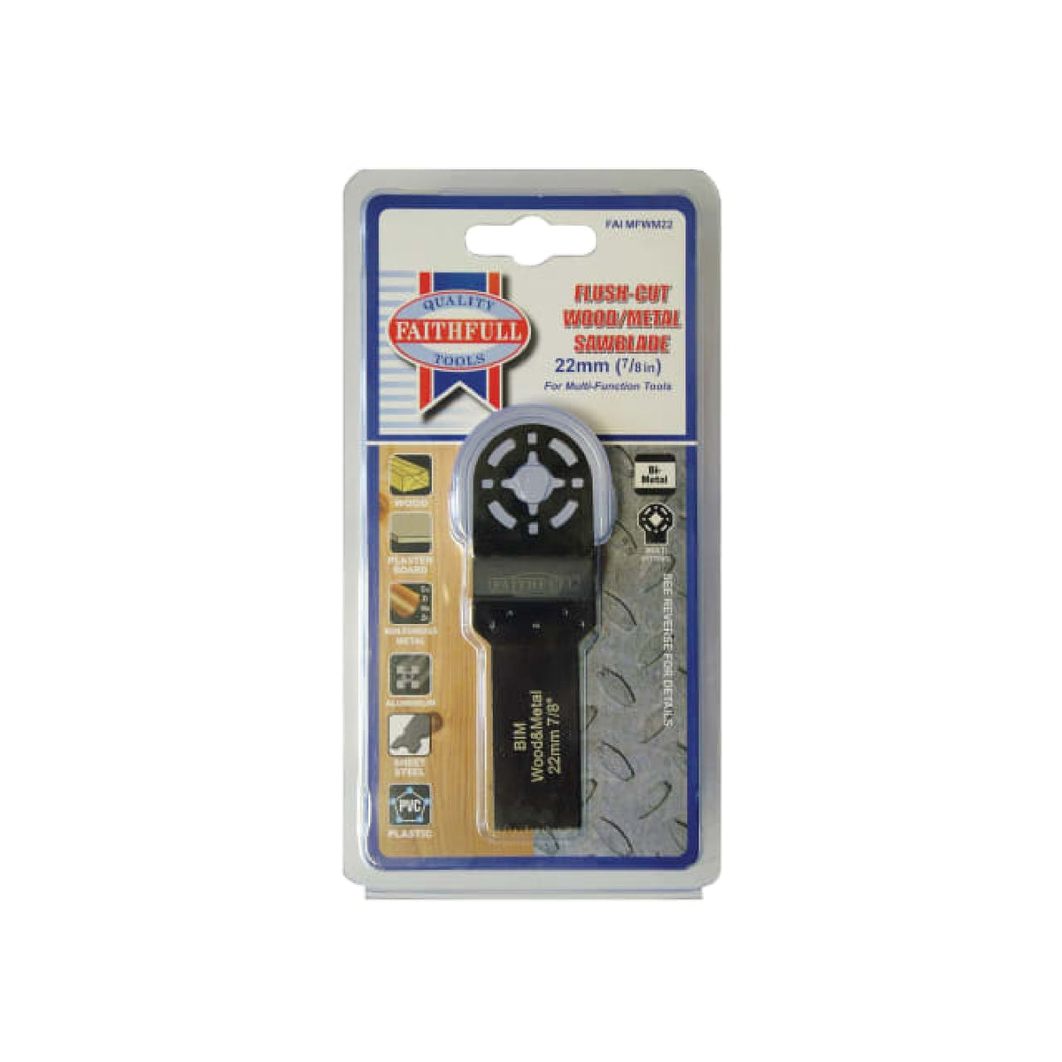 Faithfull Bi-Metal Flush Cut Wood & Metal Multi-Tool Blade 22mm, Universal Fit