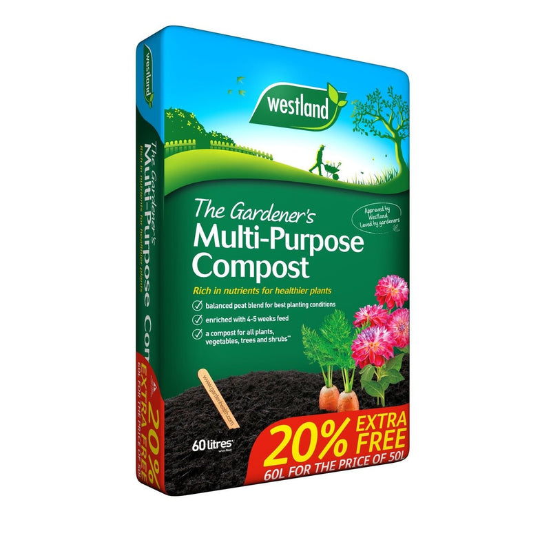 Westland The Gardener's Multi Purpose Compost 50L + 20% Extra Free - COMPOST, PEAT, MULCHES - Beattys of Loughrea