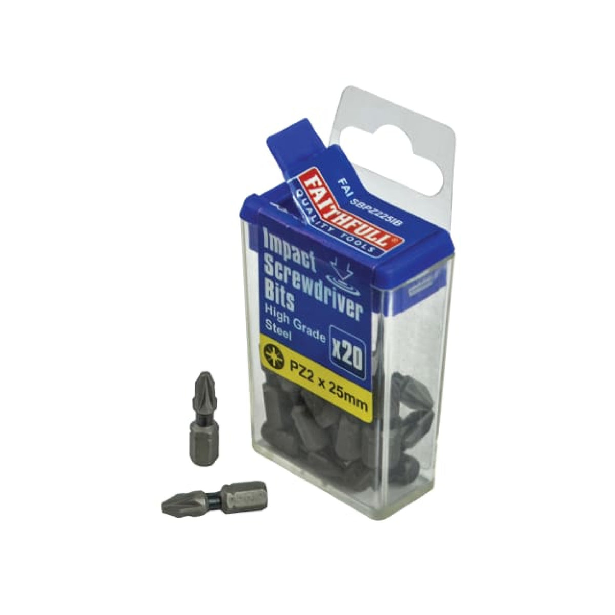 Faithfull Pozi Impact Screwdriver Bits PZ2 x 25mm, Pack of 20