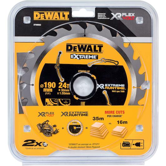 DEWALT XR FLEXVOLT CIRCULAR SAW BLADE 190 X 30MM X 24T DEWDT99562QZ - BLADES - Beattys of Loughrea